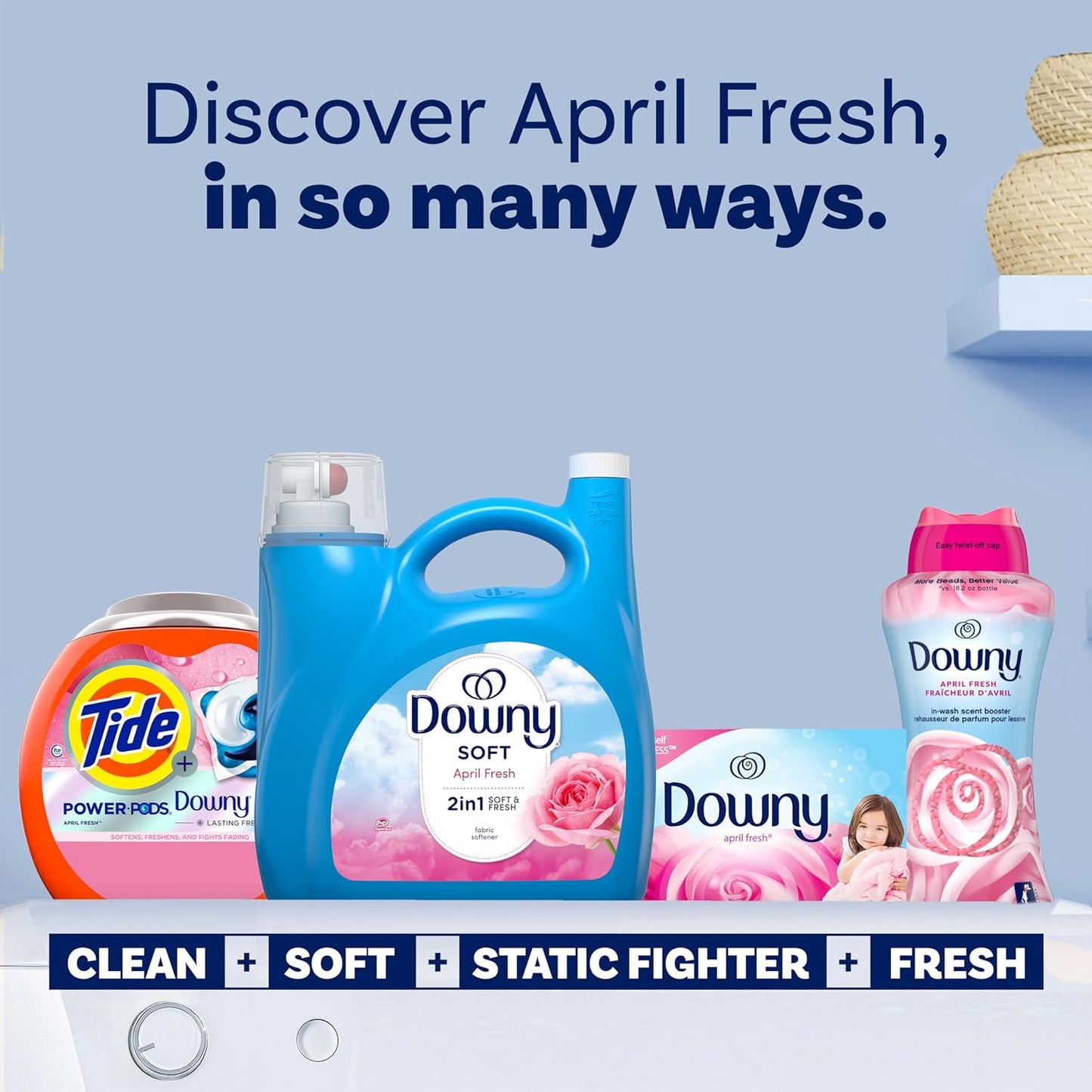 Downy Soft 2 in 1 Softener and Freshener Clean Breeze, 140 fl oz 2-Pack, Busy Family Laundry Solution for Kids Clothes and School Uniforms