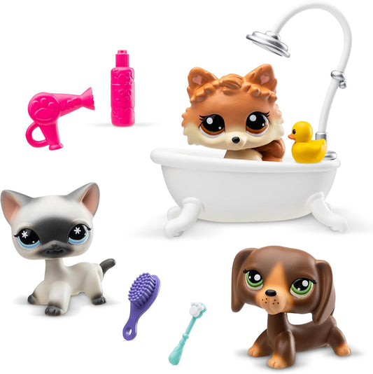 six colorful spa-themed accessories including brush, hair dryer, and yellow duck