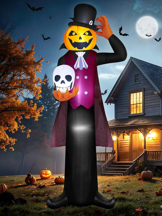 12-foot giant inflatable pumpkin ghost vampire with top hat and skull accessories