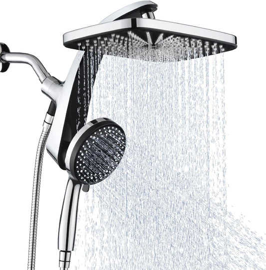 12-inch square rainfall head with 278 spray nozzles for full-body coverage