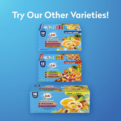 12 variants across pack counts (12, 24, 36, 48, 72), liquid mediums (100% juice, no sugar added, gel), and flavor combinations to suit different household needs