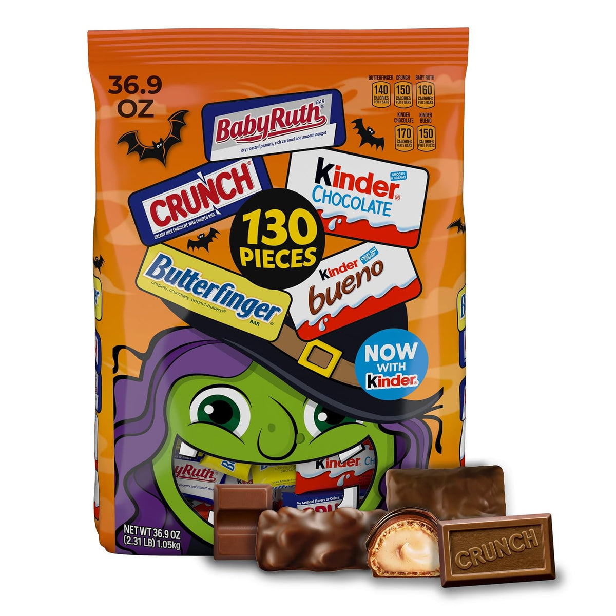 130-count bulk bag of individually wrapped mini and fun size candy bars
