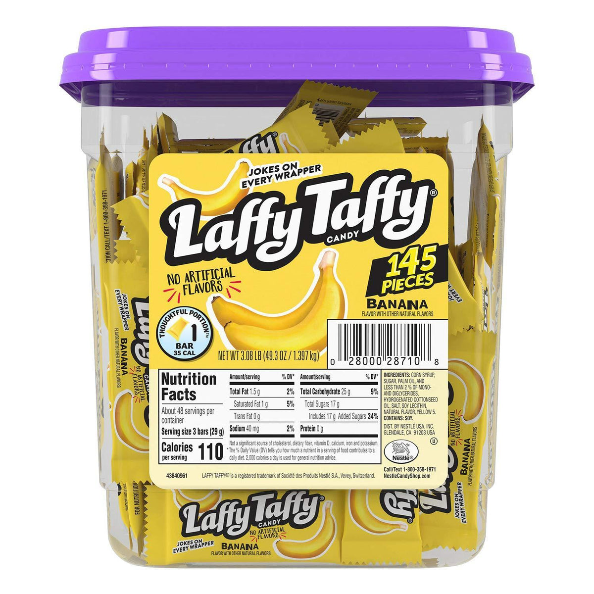 145 individually wrapped mini bars in a resealable bulk tub (49.3 oz)