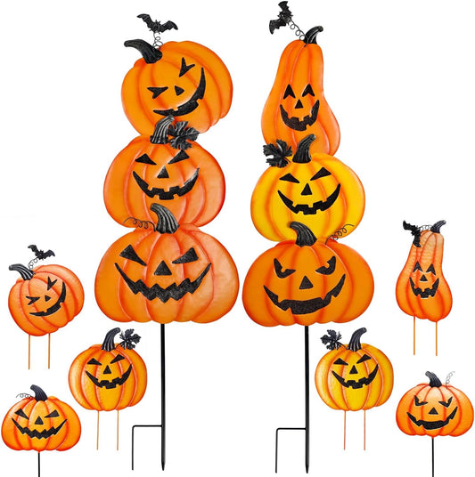 2-pack with 6 total 3d metal pumpkins that can stack 3-by-3 or display individually