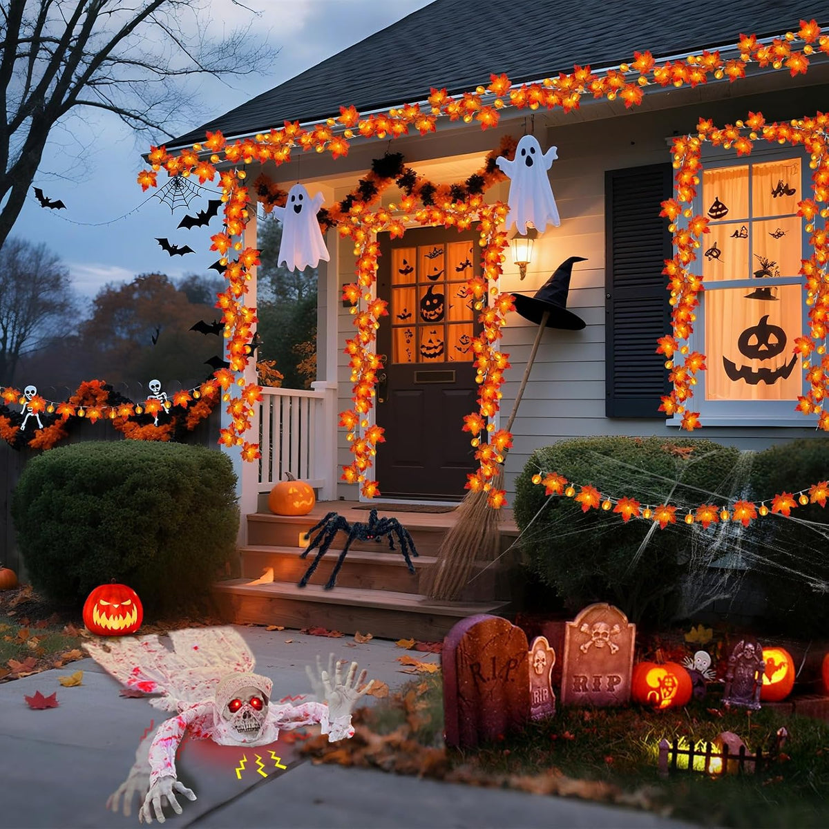 3 Pack Fall Garland with Pumpkin Lights – Cool to the Touch Battery Operated Lights for Nursery and Sleep Friendly Fall Decor