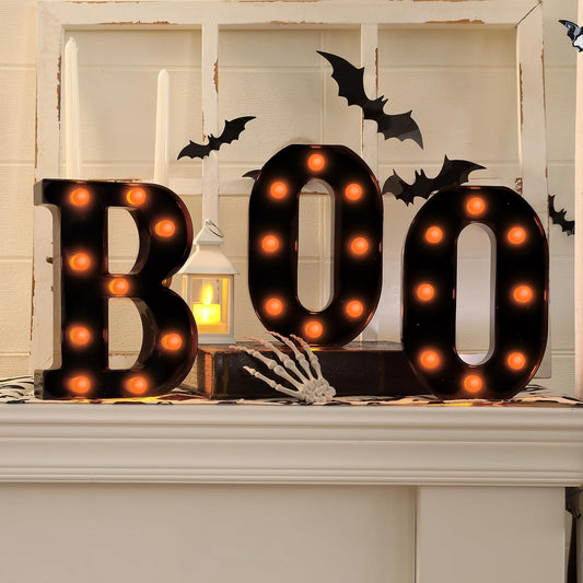 3-piece marquee set spelling boo in pre-arranged letter order