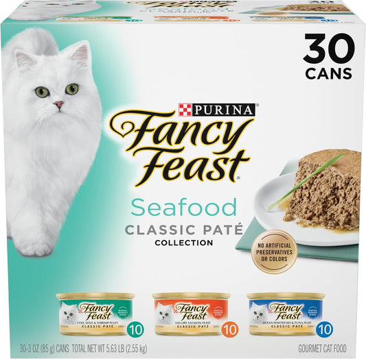 30 cans of 3 oz pate-style wet food in a single bulk pack