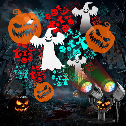 4 classic animated slides (ghosts, skeletons, demons, pumpkins) with lifelike motion