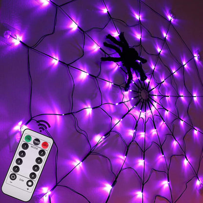 4-foot diameter simulated spider web strung with 70 ultra-bright purple (or orange) leds