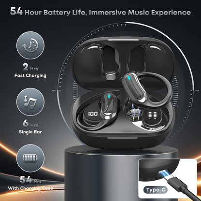 400mah charging case with led percentage display delivering 54h total playtime