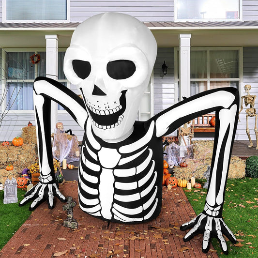 5.5 ft long half-skeleton inflatable design with sinister grin