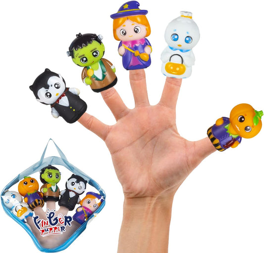 5-piece set featuring themed characters (vampire, frankenstein, ghost, pumpkin monster, witch)
