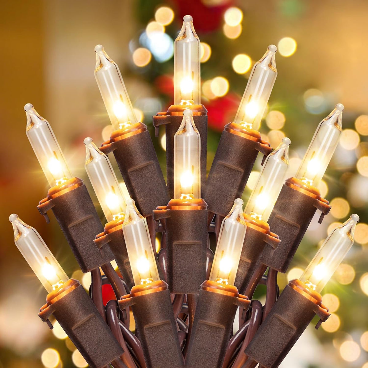 50 incandescent wedge-base mini bulbs on 13 ft (11.5 ft lit + 1.5 ft lead)