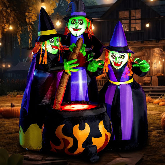 6-foot tall three-witch-around-cauldron inflatable design