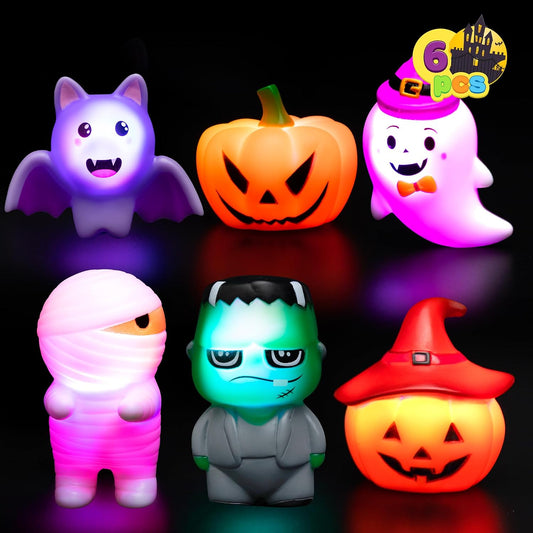 6-piece halloween character set including ghost, bat, mummy, 2 pumpkins, and frankenstein