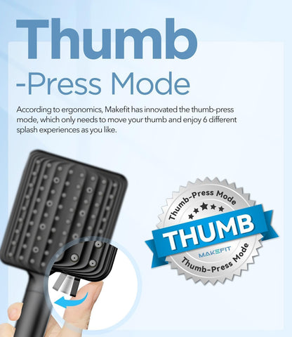 6 spray modes: power rain, gentle mist, intense massage, and 3 additional settings