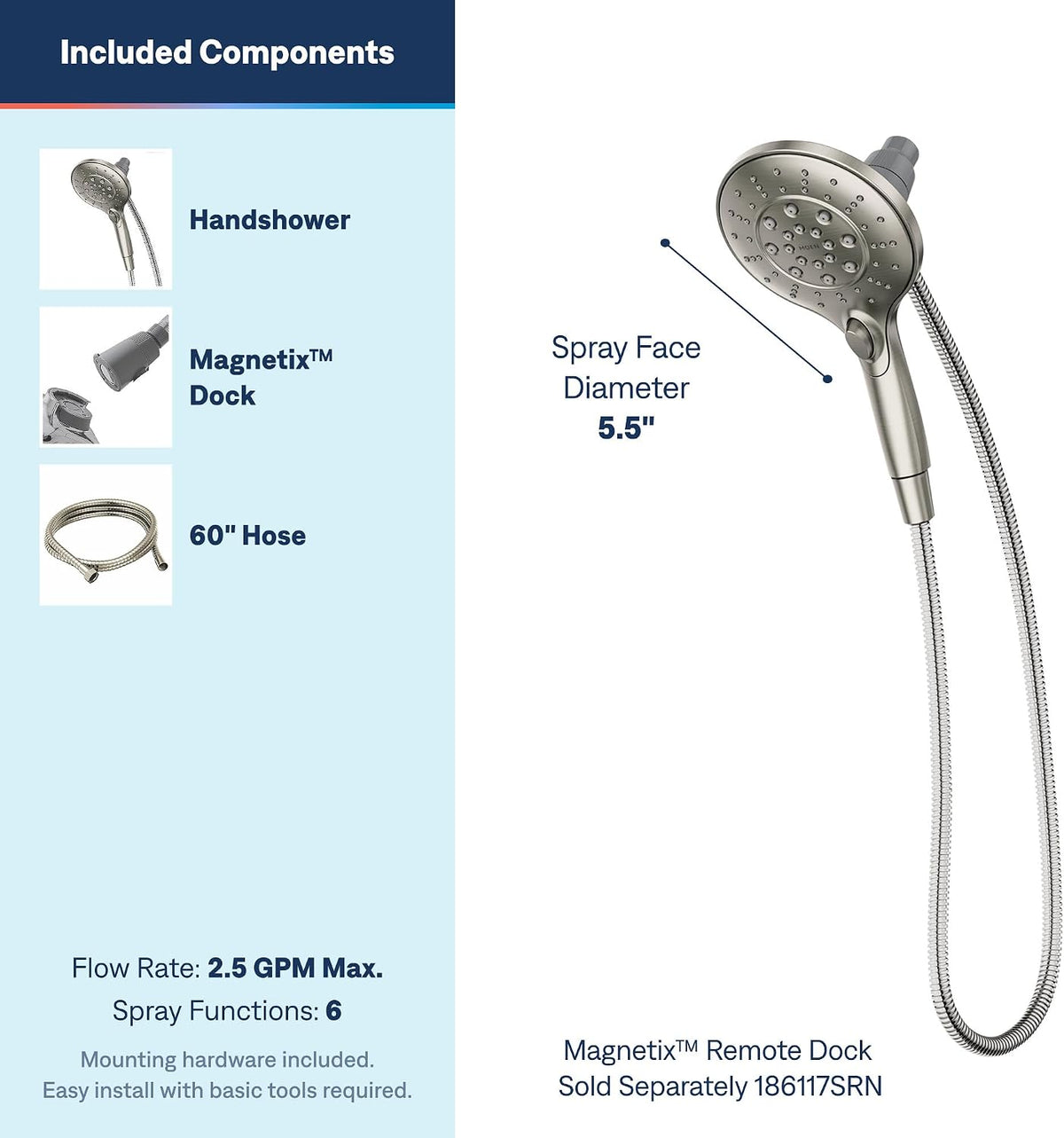 60-inch flexible metal hose included in the box