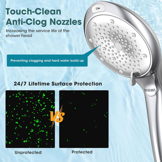 8 spray modes including rain, misty, massage, pause, and power wash