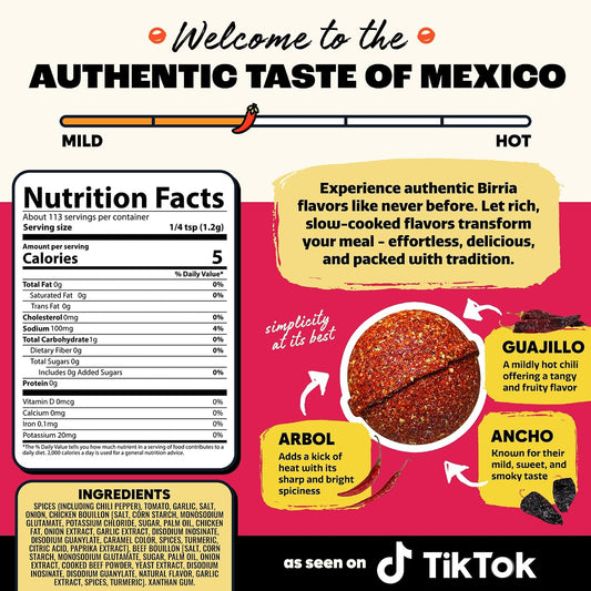 all-in-one blend of real chiles, herbs, tomato, garlic, onion, and chicken/beef bouillon
