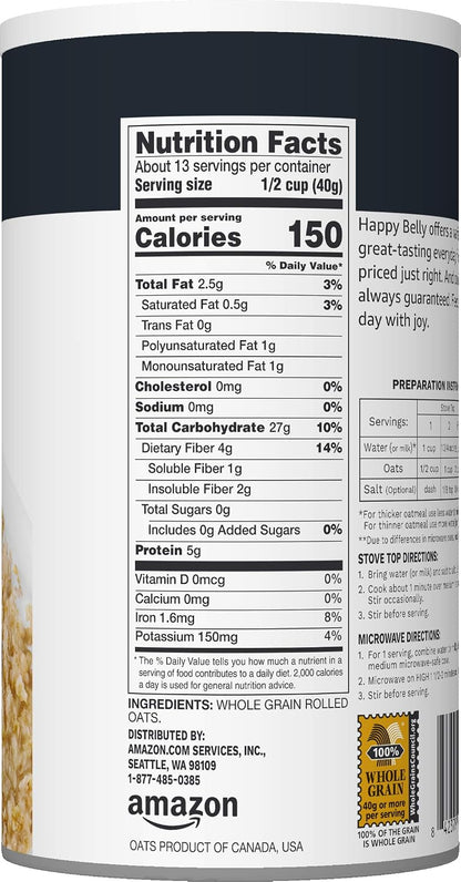 Amazon Grocery, Quick Cook Oats, 18 Oz – Overnight Oats Base for Grab-and-Go Workday Lunches