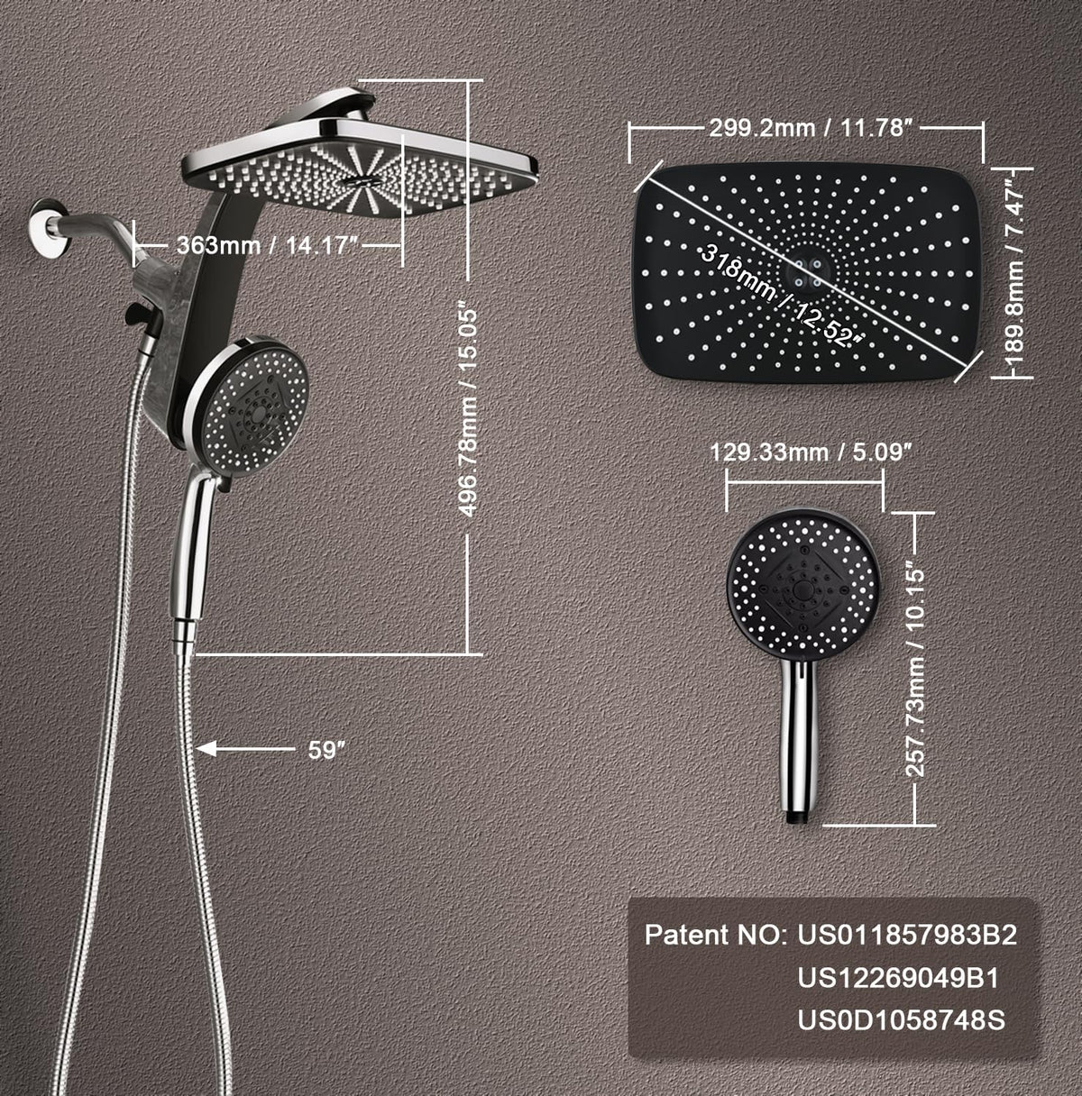 AquaMist Patented Dual-Function Shower System – Sophisticated Primary Bath, Designer Hardware Match