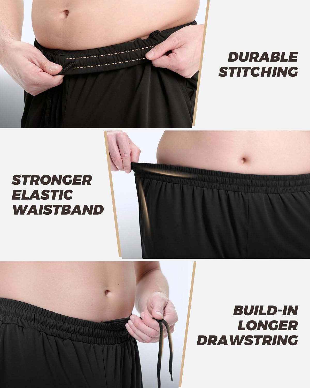 athletic basketball-style loose fit with extended inseam