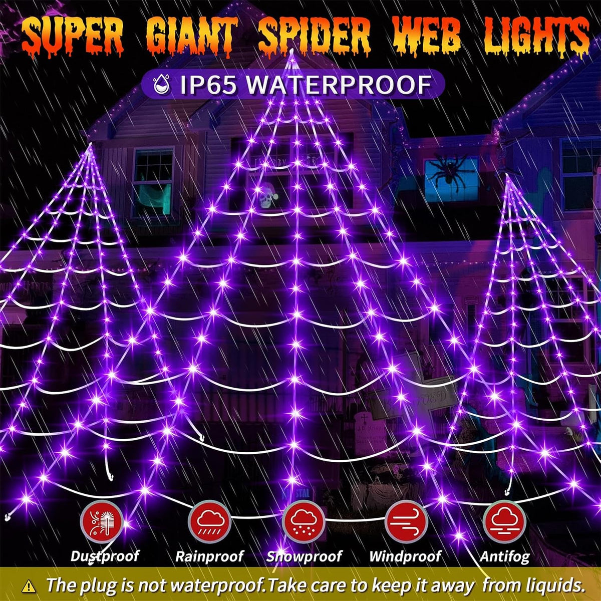 [Brand] Giant Spider Web Light – Statement Halloween Home Decor for Living Room and Foyer, 200 LED Ambient Web with Plush Spider Centerpiece