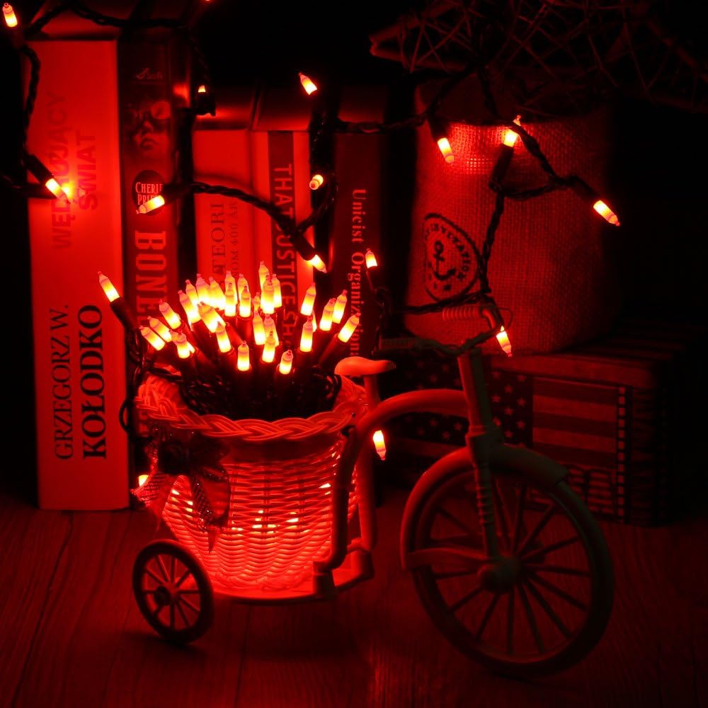 Brizled Orange Incandescent Mini Lights – Smoke Free Fire Safe Halloween Decor, 100-Count 21.3ft UL Certified String for Mantel and Porch