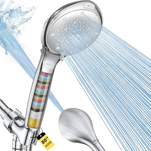 built-in multi-layer shower filter (kdf 55, vitamin c balls, activated carbon, calcium sulfite)