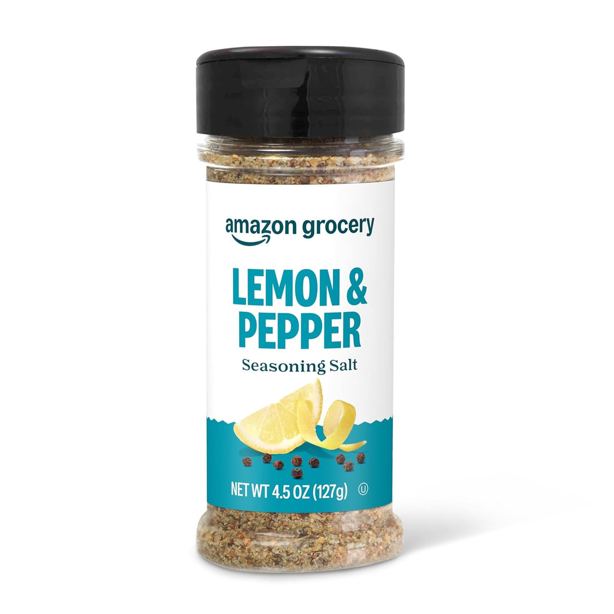 combined salt, black pepper, and lemon peel seasoning in a single bottle