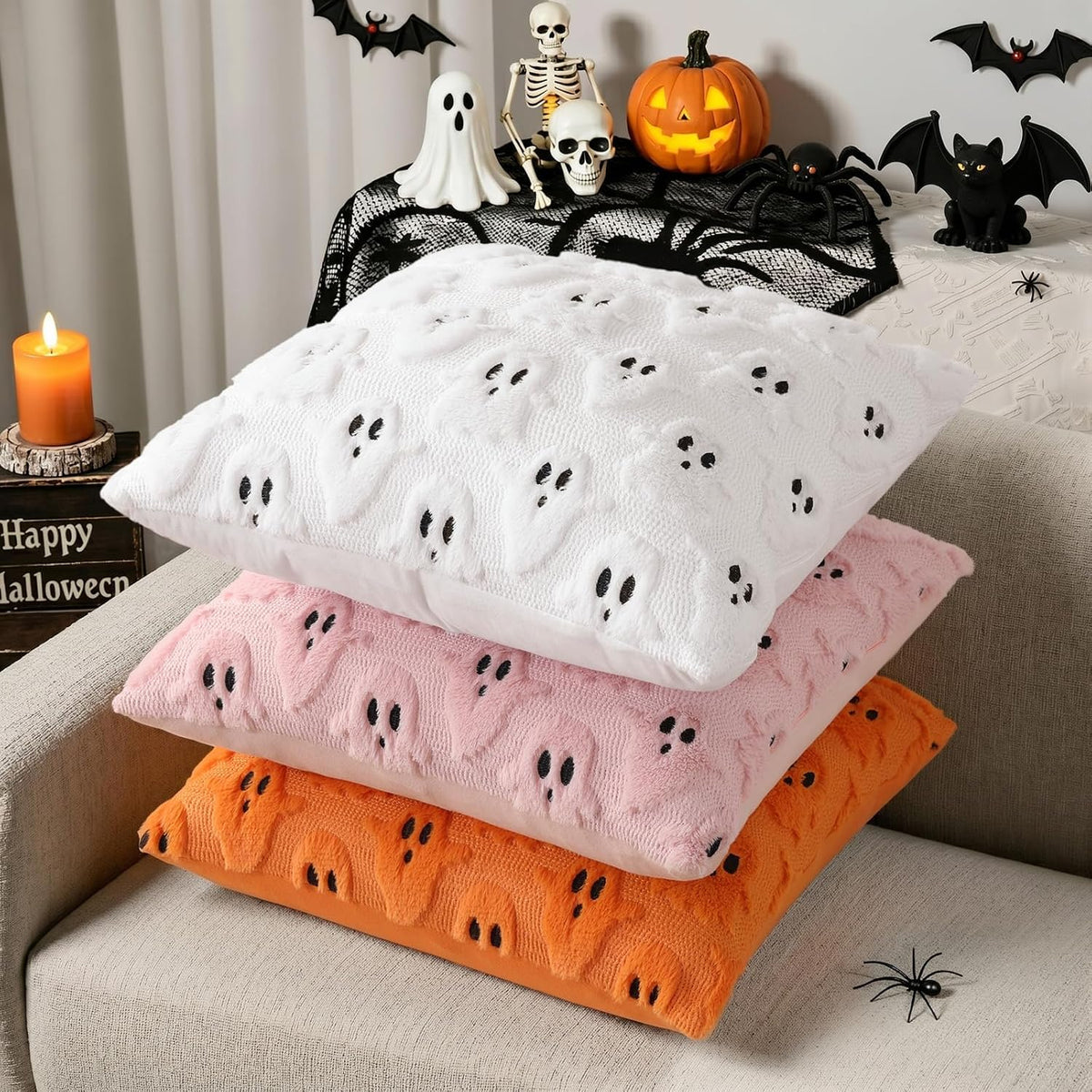 decorUhome Ghost Throw Pillow Covers 18x18 Set of 2 – Thoughtful Housewarming Gift for New Homeowners, Fall Holiday Present