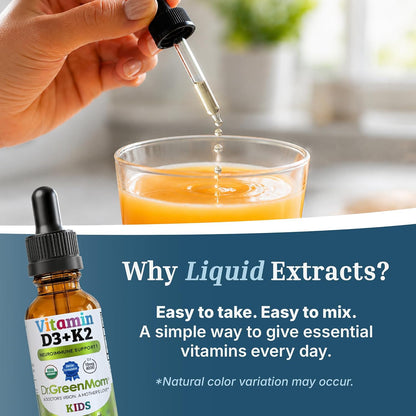 Dr. Green Mom Minimalist D3 K2 Drops — Pure Pediatrician-Recommended 400 IU in a Single Daily Drop