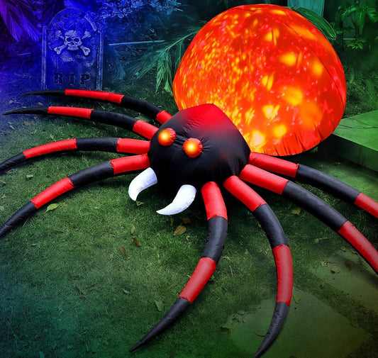 giant inflatable size ranging from 7 ft (black cat) to 8.5 ft (pumpkin) with 8 ft spider