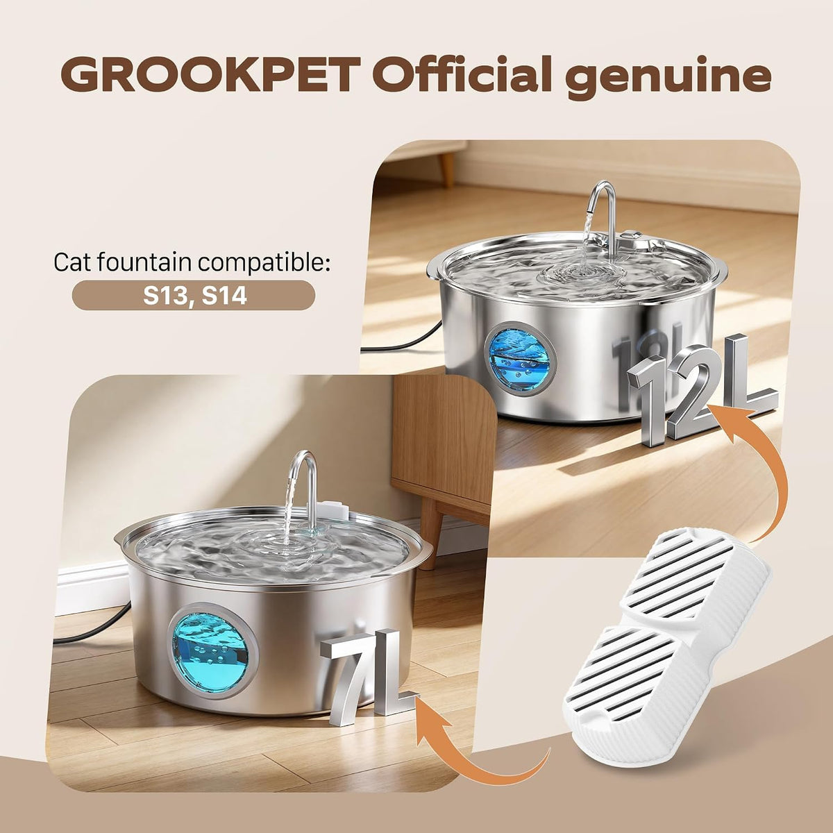 GROOKPET 7L Pet Water Fountain – Sleek Indoor Decor for Open-Plan Living Spaces