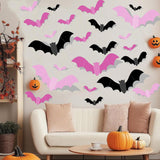 Halloween Bat Wall Decor – 72 Pcs 3D PVC Stickers for Living Room and Bedroom Aesthetic, Orange Purple Black Swarm Decals
