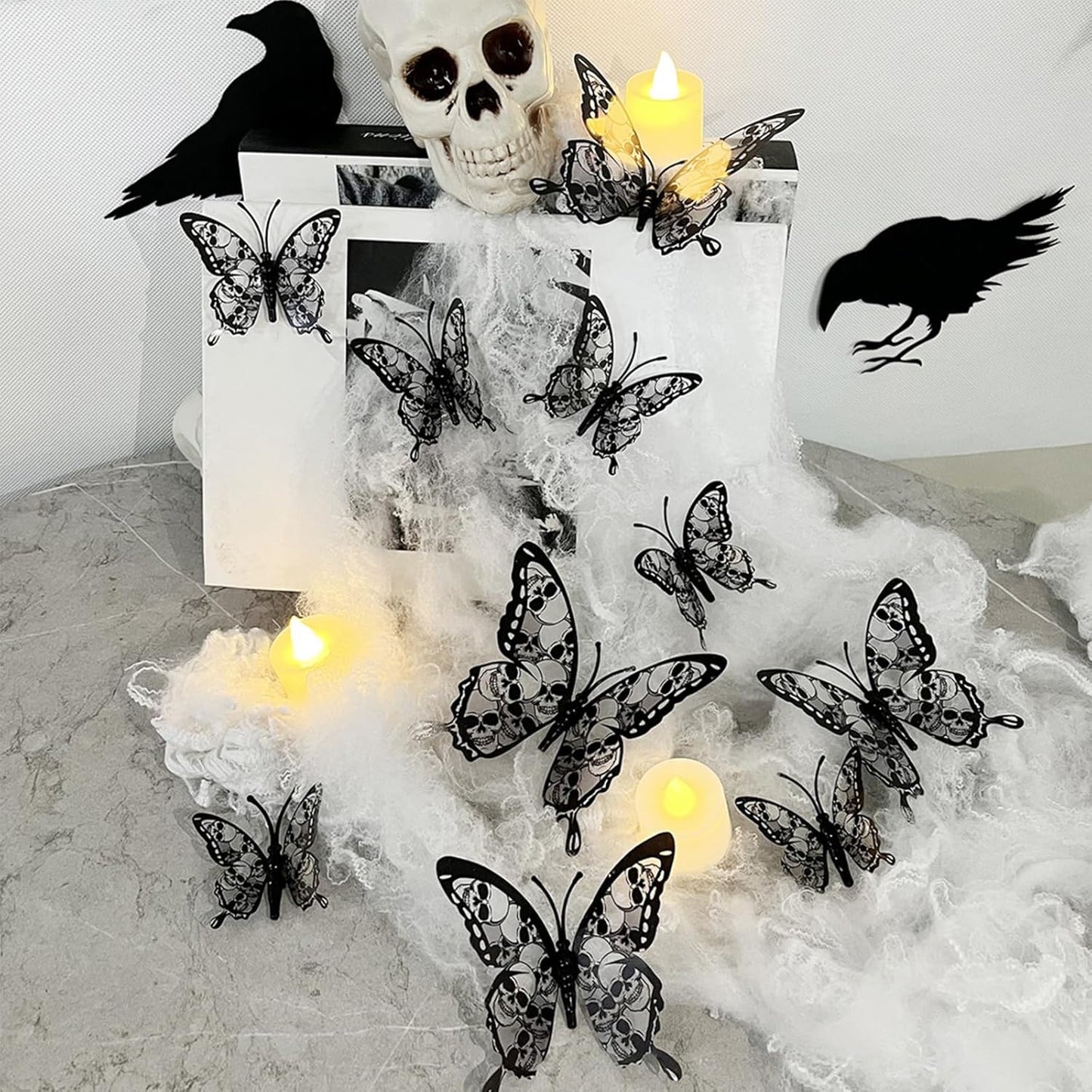 Halloween Bat Wall Decor – 72 Pcs 3D PVC Stickers for Living Room and Bedroom Aesthetic, Orange Purple Black Swarm Decals