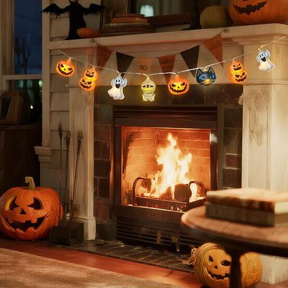 Halloween Patio Lights Battery Powered – 9.84 FT Pumpkin and Cat LED String for Yard Decor