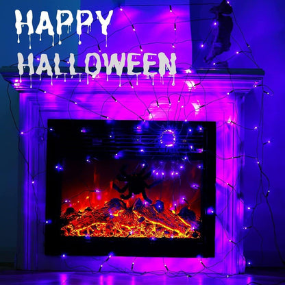 Halloween Spider Web Lights for Kids Room – Battery Powered LED Decor with Remote Timer and No Flame