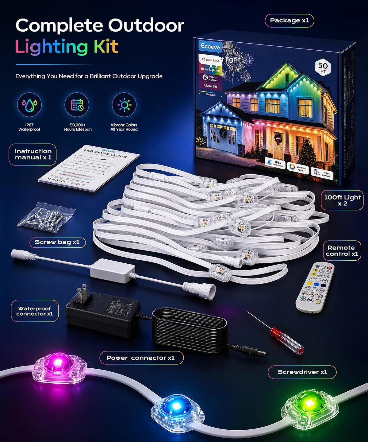 Lumaglow App-Controlled Outdoor House Lights 100ft, Thoughtful Housewarming and Christmas Gift for Parents and Couples