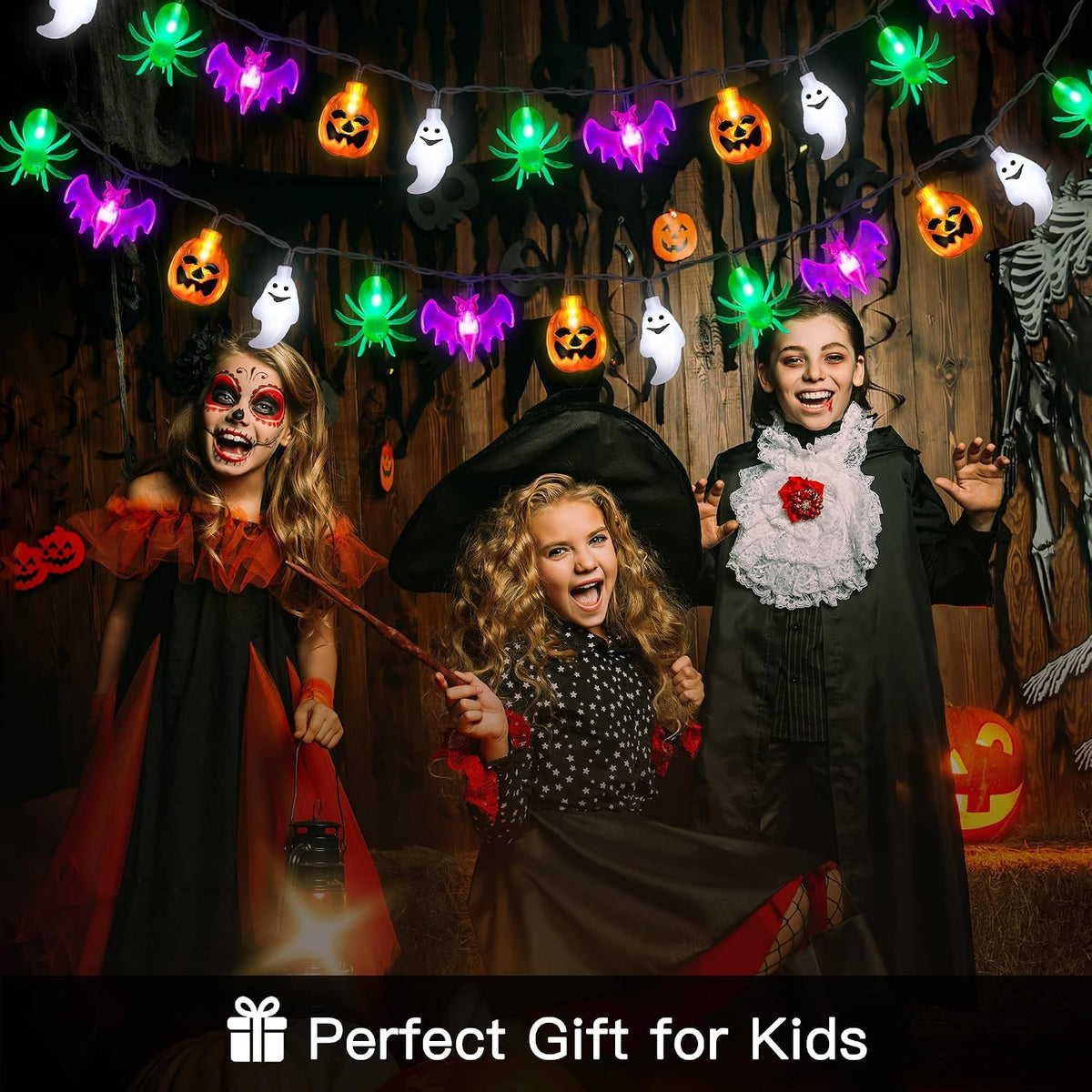 Lumicharm Halloween String Lights for Fireplace Mantel – 40 LED Fairy Lights, Warm Ambiance Pumpkin Ghost Decor