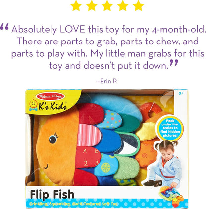 Melissa & Doug K’s Kids Flip Fish Stuffed Animal – Parent-Trusted Baby Toy with Hidden Pictures and Squeaker, No Batteries Required