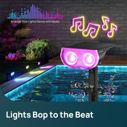 music sync and preset light shows with group control for up to 32 lights in 8 groups