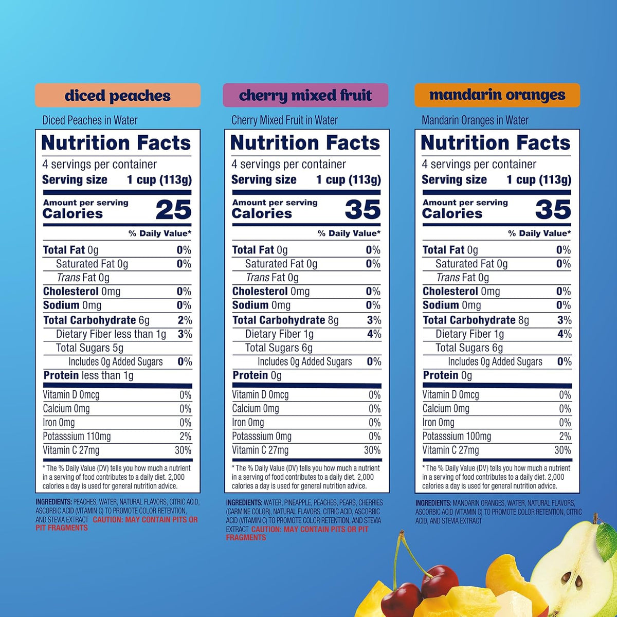 no sugar added fruit packed in water with stevia extract