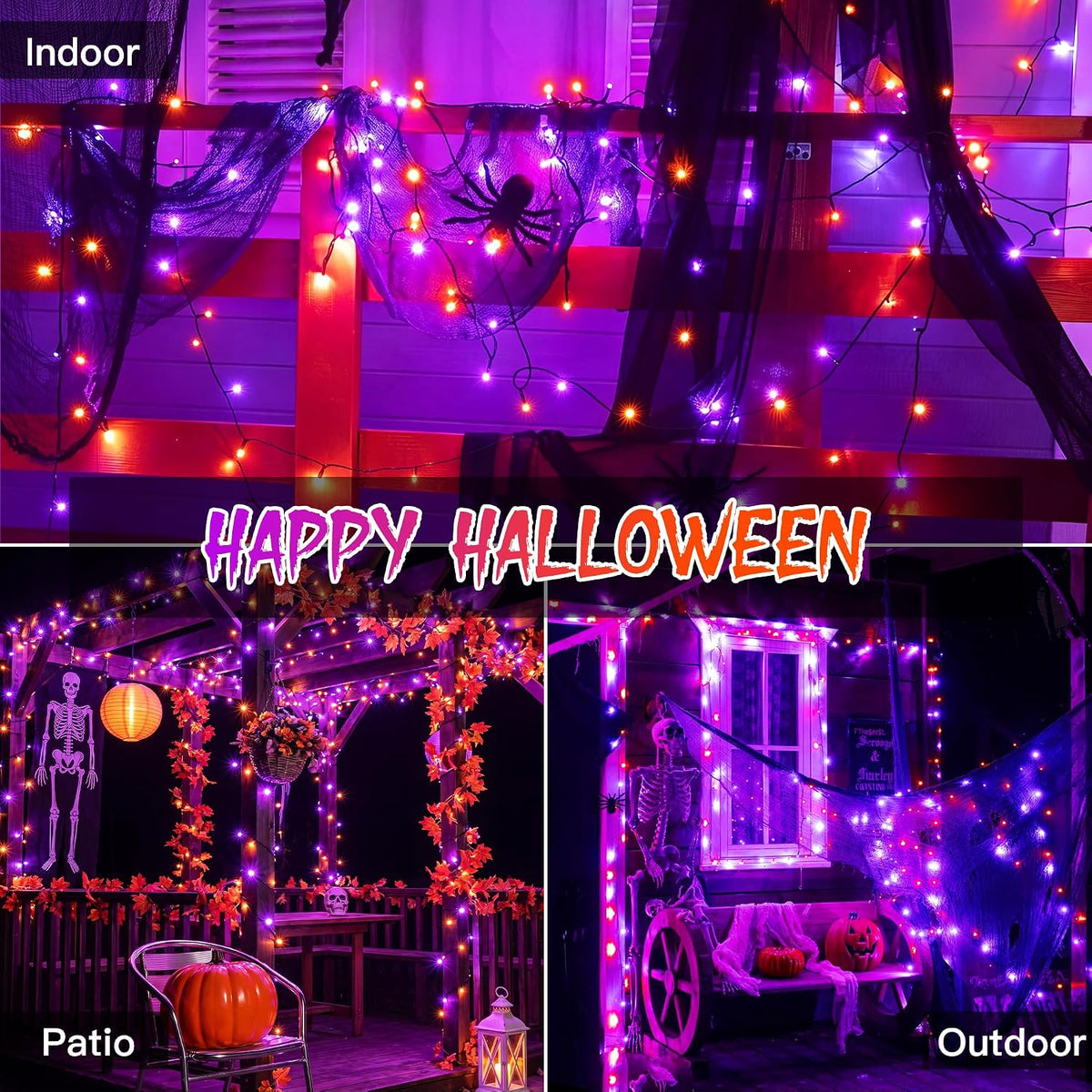 Ollny Purple & Orange Fairy Lights – Halloween Home Decor for Mantel and Entryway, 100 LEDs