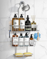 [Brand] Housewarming Shower Organizer for New Apartment Setup, Black Aluminum Caddy with Soap Basket