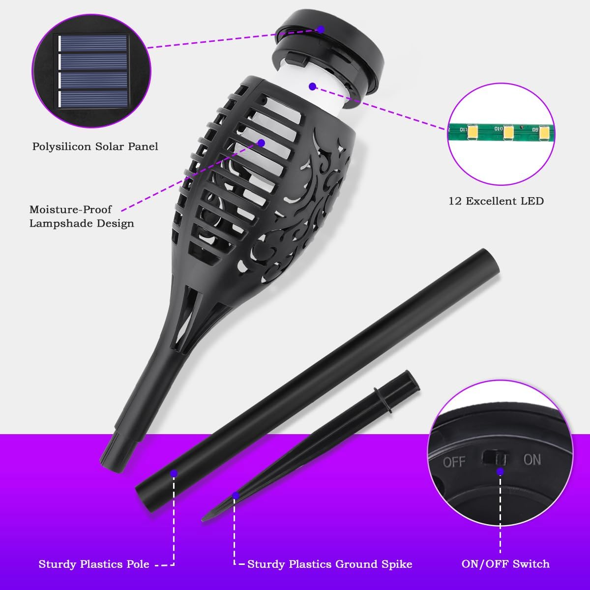 package includes ground stakes, ground spikes, and instruction manual (10- or 16-pack)
