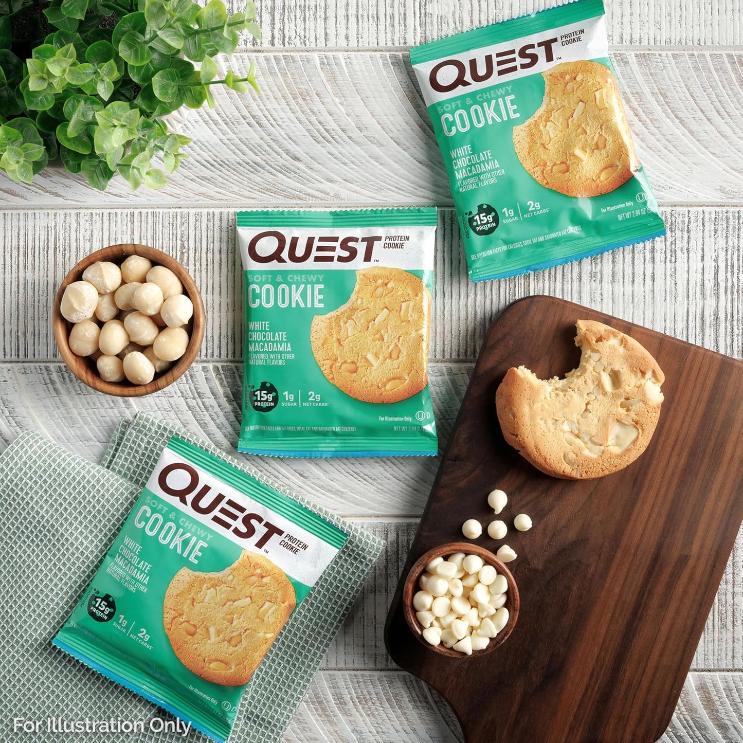 Quest Nutrition Double Chocolate Chip Protein Cookie – Macro-Friendly Sweet Fix for Wellness Routines, Individually Wrapped 4 Count