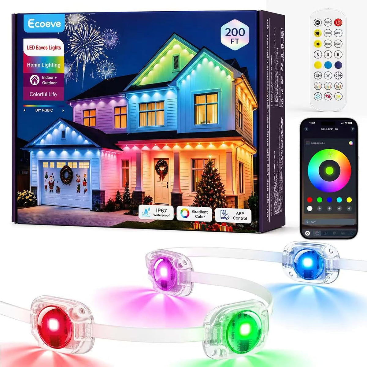 rgb+ic individually addressable leds producing 16 million colors with dimmable brightness