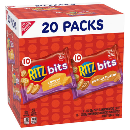 RITZ Bits Individually Wrapped Snack Crackers – Thoughtful Housewarming and Birthday Gift, 20 Count