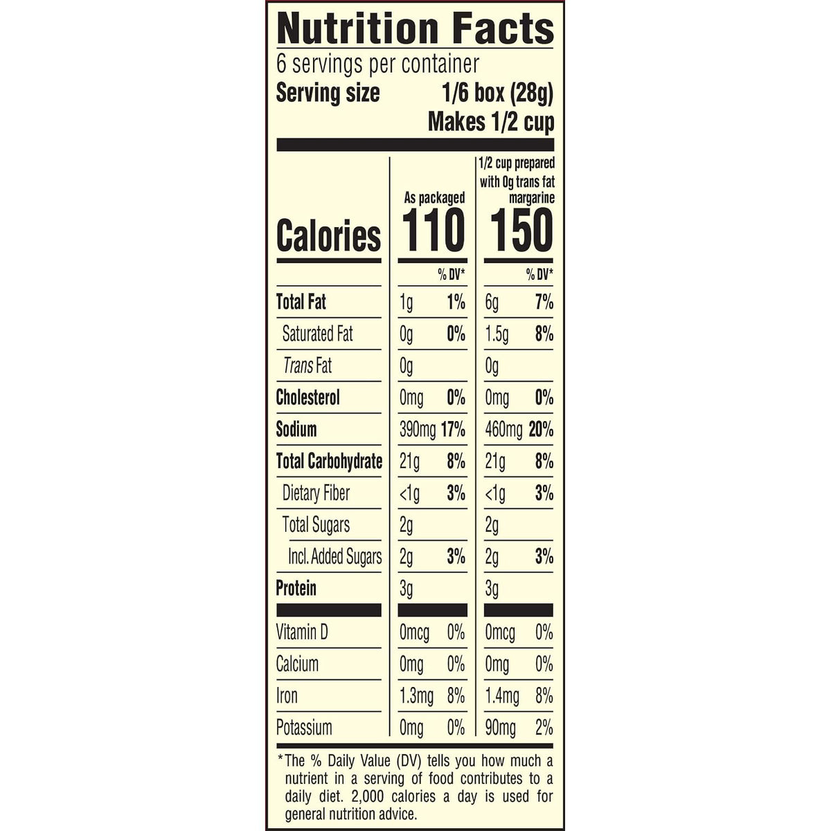 six 1/2-cup servings per box at 110 calories each